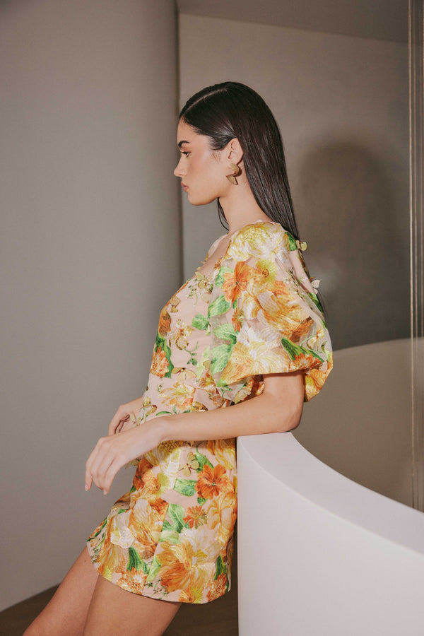 Aella Puff Sleeve Mini Dress in Yellow