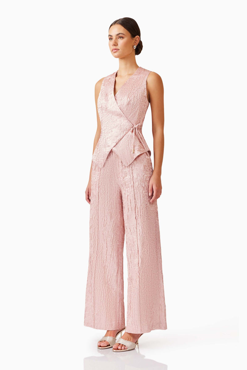 Brunette model wearing Joesphine Set in Pink side shot