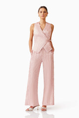 Brunette model wearing Joesphine Set in Pink posed shot